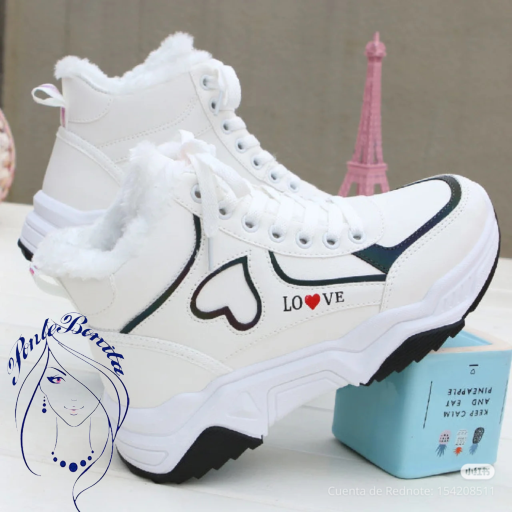 Tenis Botines| Forro Peluche | Diseño LOVE con Corazón